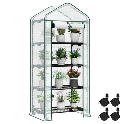 Gewächshaus mit Rollen & 3 Ablagen – kleines Tomatenhaus Outdoor 130/163cm – Garten Frühbeet mit PE
