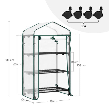Gewächshaus mit Rollen & 3 Ablagen – kleines Tomatenhaus Outdoor 130/163cm – Garten Frühbeet mit PE
