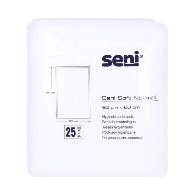 Seni Soft Normal Bettschutzunterlage, 90 x 60 cm - 25 Stück | Packung (25 Stück)