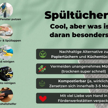 Spültücher Grau aus Baumwolle & Holz-Zellstoff - waschbar & extra Saugstark - Made in Sweden