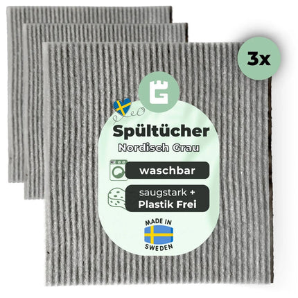 Spültücher Grau aus Baumwolle & Holz-Zellstoff - waschbar & extra Saugstark - Made in Sweden