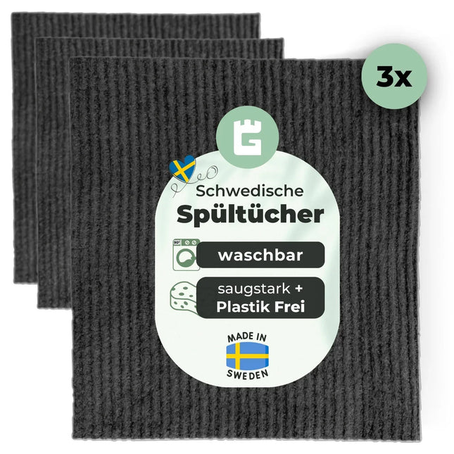 Schwedische Spültücher Grau dunkel (Baumwolle & Holz-Zellstoff) - waschbar & extra Saugstark