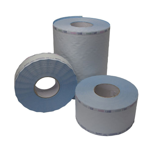 Sterilisationsfolie mit Dampf- und EO-Gasindikator, Polypropylen / Papier, blau, für FO-Sterilisation geeignet