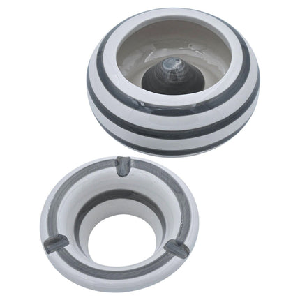 Sturmaschenbecher Mykonos M / XXL 23 cm Maritim grau weiß Aschenbecher gestreift