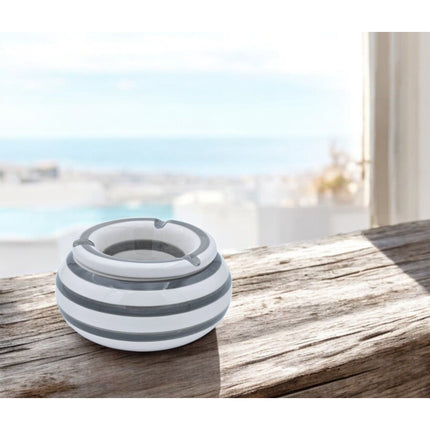 Sturmaschenbecher Mykonos M / XXL 23 cm Maritim grau weiß Aschenbecher gestreift