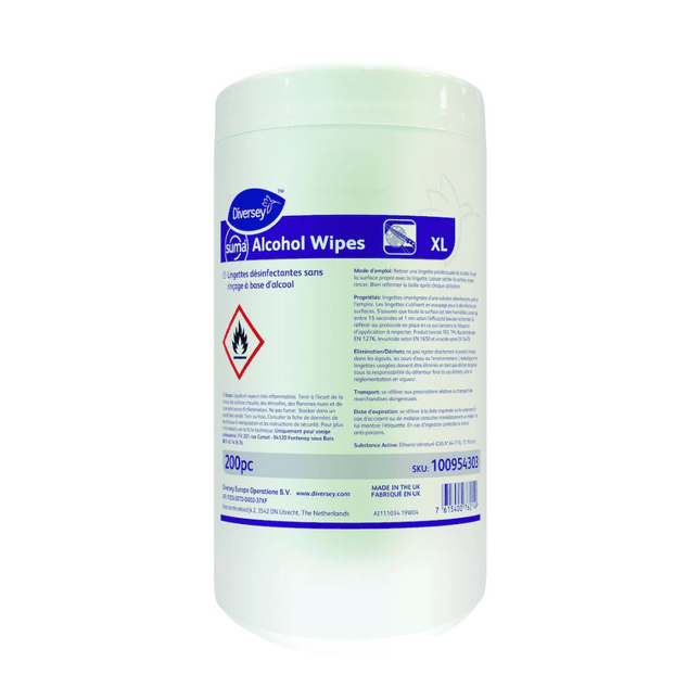 Suma Alcohol Wipes, Gebrauchsfertige, alkoholhaltige Flächen-Desinfektionstücher | Dose (200 Tücher)