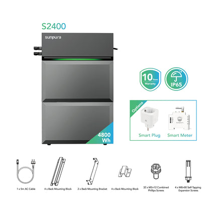 Sunpura S2400 - Hybrid Stromspeicher, AI-HEMS, stapelbar, dynamischer Strompreis, DC & AC gekoppelt