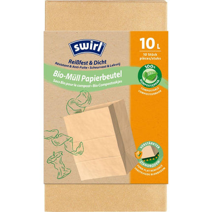 Swirl Bio-Müll Papierbeutel 10 l Reißfest & Dicht | Rolle (10 Beutel)