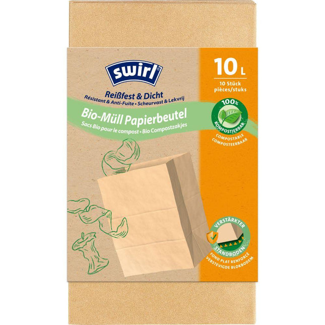 Swirl Bio-Müll Papierbeutel 10 l Reißfest & Dicht | Rolle (10 Beutel)