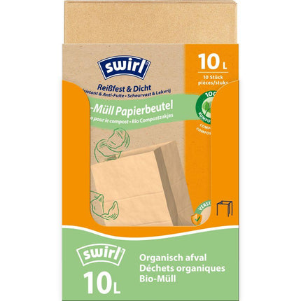 Swirl Bio-Müll Papierbeutel 10 l Reißfest & Dicht | Rolle (10 Beutel)