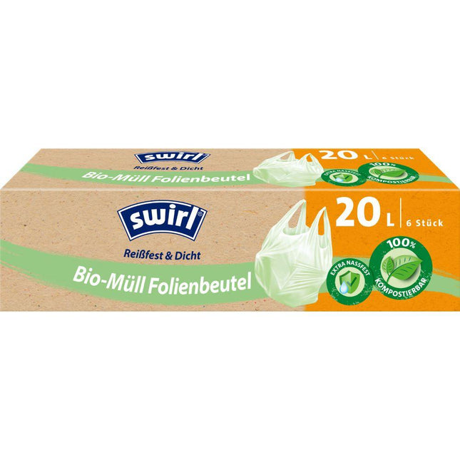 Swirl Bio-Müll Folienbeutel mit Tragegriff 20 l Reißfest & Dicht quer | Rolle (6 Beutel)
