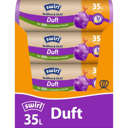 Swirl Duft-Müllbeutel Vanille Lavendel 35 l Reißfest & Dicht | Rolle (9 Beutel)