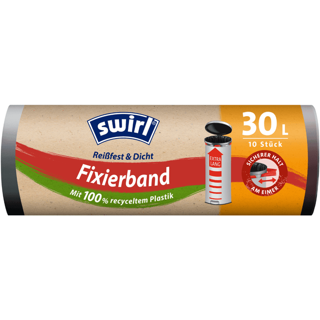 Swirl Fixierband-Müllbeutel XL 30 l extra Lang | Rolle (10 Beutel)