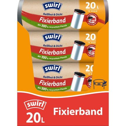 Swirl Fixierband-Müllbeutel 20 l Reißfest & Dicht | Rolle (15 Beutel)
