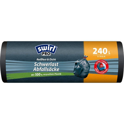 Swirl Schwerlast-Säcke Profi mit Zugband 240 l Reißfest & Dicht | Rolle (5 Beutel)