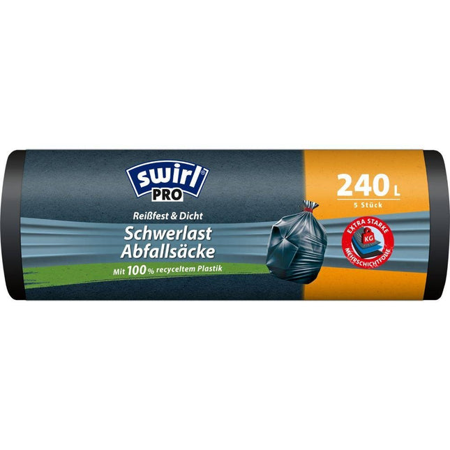 Swirl Schwerlast-Säcke Profi mit Zugband 240 l Reißfest & Dicht | Rolle (5 Beutel)