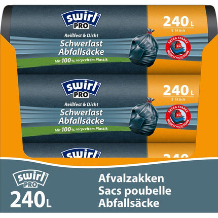 Swirl Schwerlast-Säcke Profi mit Zugband 240 l Reißfest & Dicht | Rolle (5 Beutel)