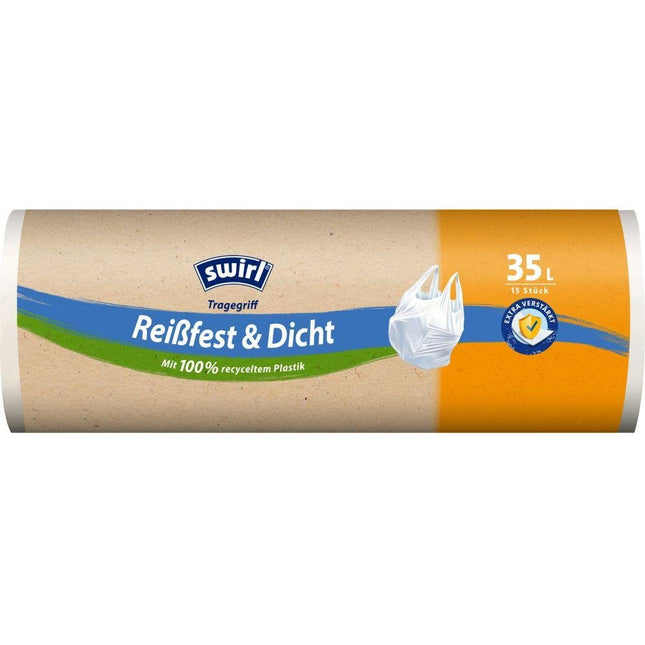 Swirl Tragegriff-Müllbeutel 35 l Reißfest & Dicht | Rolle (15 Beutel)