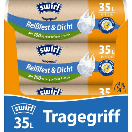Swirl Tragegriff-Müllbeutel 35 l Reißfest & Dicht | Rolle (15 Beutel)