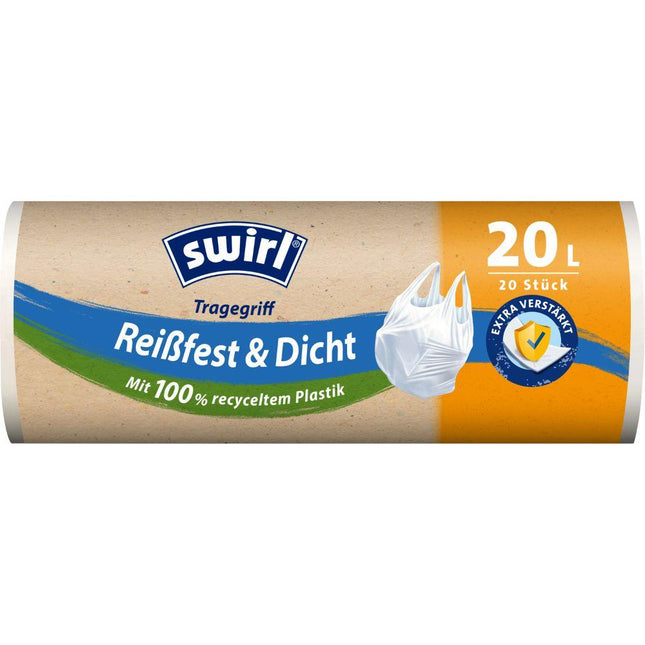 Swirl Tragegriff-Müllbeutel 20 l Reißfest & Dicht | Rolle (20 Beutel)
