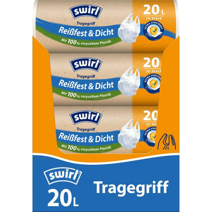 Swirl Tragegriff-Müllbeutel 20 l Reißfest & Dicht | Rolle (20 Beutel)