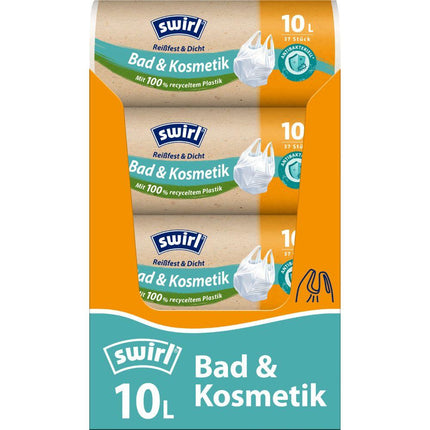 Swirl Tragegriff-Müllbeutel Bad- & Kosmetik 10 l Reißfest & Dicht | Rolle (37 Beutel)