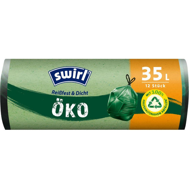 Swirl Öko-Müllbeutel mit Zugband 35 l Reißfest & Dicht | Rolle (12 Beutel)
