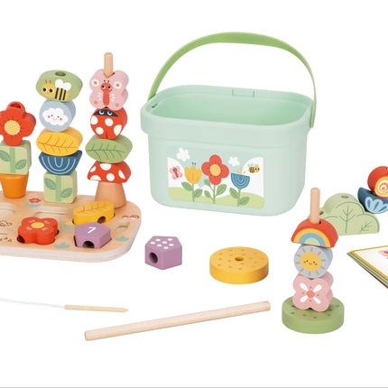 Montessori Holz Wald Steck- Einfädeln und Stapel Set mit Tierfiguren - Lern- & Motorikspielzeug für Kinder