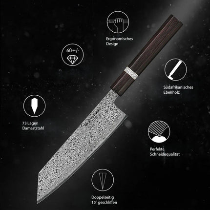 TURWHO Kiritsuke Damastmesser 7 Zoll - 17,8 cm | 73-Lagen Damaststahl