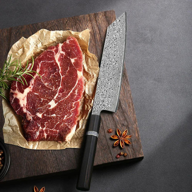 TURWHO Kiritsuke Damastmesser 7 Zoll - 17,8 cm | 73-Lagen Damaststahl