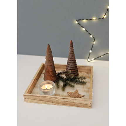 Tablett Holztablett 26x26 braun Natur Dekotablett rechteckig Kerzentablett