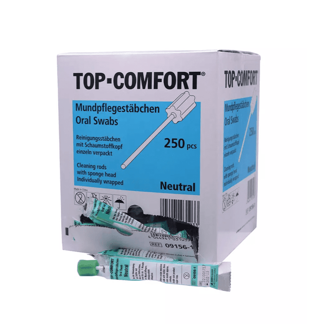 Top-Comfort PP Mundpflegestäbchen mit PU Schwamm, Geschmack Neutral - 250 Stück | Packung (250 Stück)