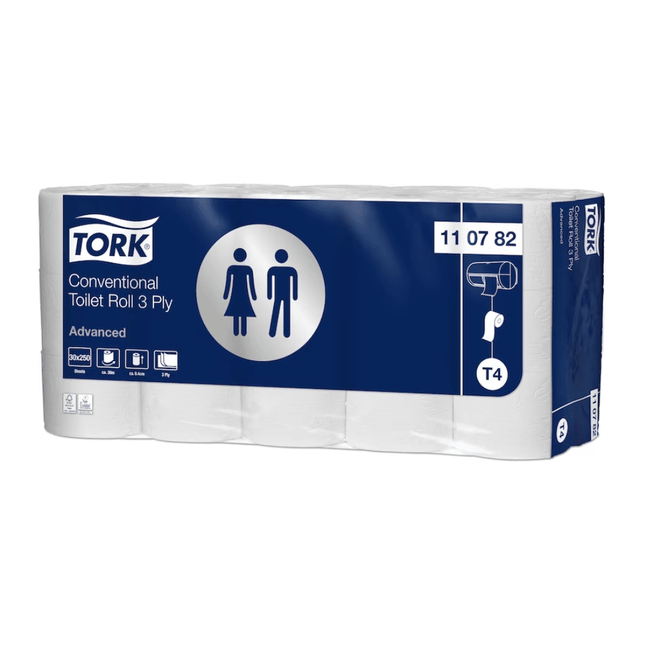 Tork 110782 extra weiches Kleinrollen Toilettenpapier Advanced T4 3-lagig | Karton (30 Rollen)