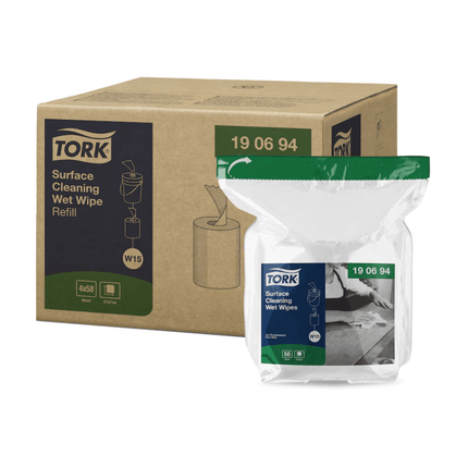 Tork 190694 Nachfüllmaterial für feuchte Oberflächenreinigungstücher Premium W15 1-lagig | Karton (4 Packungen)
