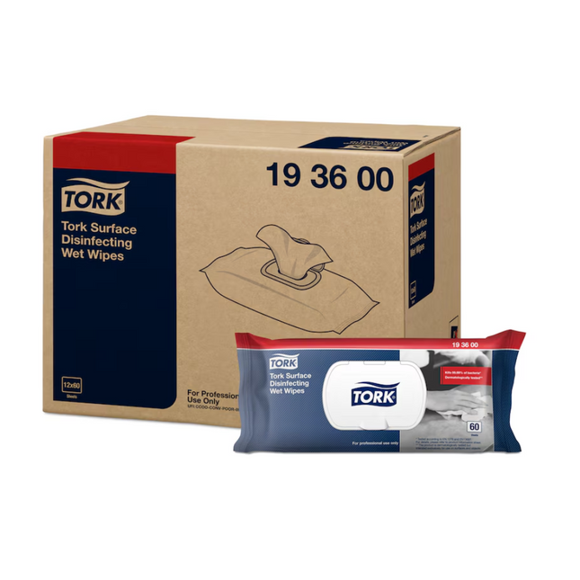 Tork 193600 feuchte Desinfektionstücher für Oberflächen Premium W20 | Karton (12 Packungen)