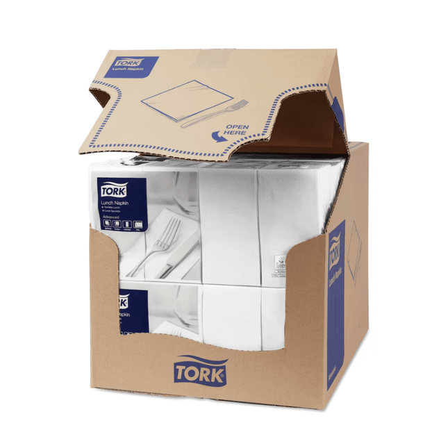 Tork 477402 Lunchservietten Weiß 1/8-Falz 2-lagig | Karton (10 Packungen)