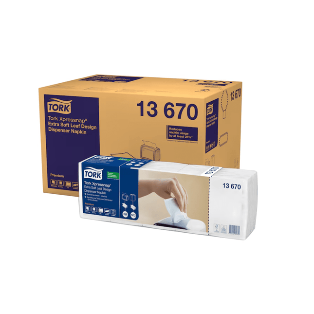 Tork Xpressnap® 13670 Extra Soft Blätterdesign Weiße Spenderserviette Premium N4 2-lagig | Karton (8 Packungen)