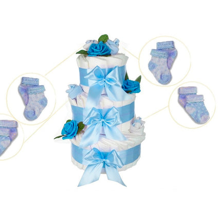 Große Windeltorte Rosenblüte | 3-stöckig blau