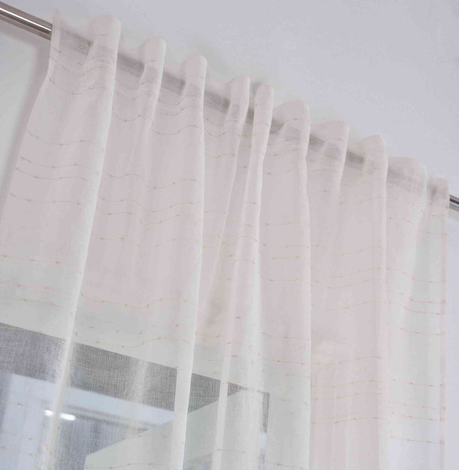 Transparente Gardine HxB 245x145 cm Weiß »DOHA« in Leinen-Optik mit Glänzendem Garn - Moderne Linien-Design, Pflegeleicht 2023490