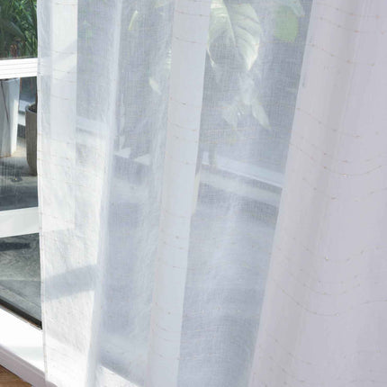 Transparente Gardine HxB 245x145 cm Weiß »DOHA« in Leinen-Optik mit Glänzendem Garn - Moderne Linien-Design, Pflegeleicht 2023490