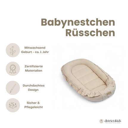 Babynestchen Baumwolle Rüschen – Verspielter mitwachsender Baby-Kokon