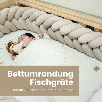 Bettschlange geflochten Fischgrätenoptik Velours – Premium Schutz & Komfort