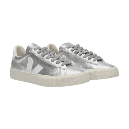 Sneakers Campo aus Silber und weißem Leder Chromefree