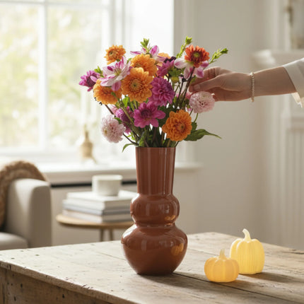 Vase Blumenvase XXL Dekovase Metallvase Beige Braun 38x25 Retro Blumengefäß