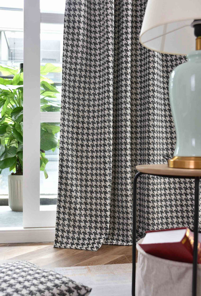 Vorhang HxB 245x140 cm Creme Schwarz Hahnentritt-Muster »PARIS« Flexible Multiband Aufhängung Elegant Pflegeleicht 2023320