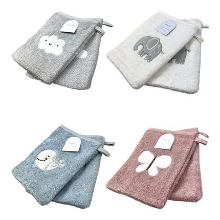 2er Pack Baby Waschhandschuhe » Set 2 Kinder Waschlappen Frottee » 21 x 15 cm reine Baumwolle » Wasch Handschuhe