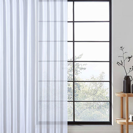 Weiße Voile Gardine dicht gewebt transparent Bleibandabschluss Tunneldurchzug 8 cm Gardinenband maschinenwaschbar verschiedene Größen 610011N