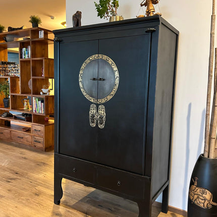 Vintage Asia Chinesischer Schrank Hochzeitsschrank Kommode Schwarz - Art. A502/black