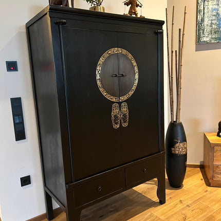 Vintage Asia Chinesischer Schrank Hochzeitsschrank Kommode Schwarz - Art. A502/black