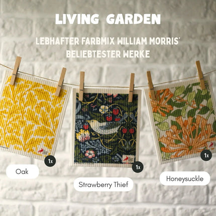3x Art Spültücher bedruckt Set - William Morris Living Garden